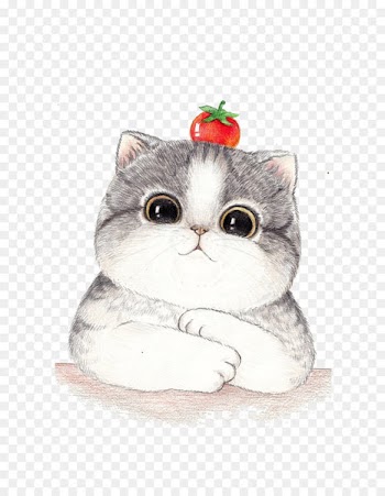 Cat Cartoon Drawing Illustration - Big cat face painted 