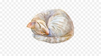 Cat Cartoon Watercolor painting - Sleeping kitten 