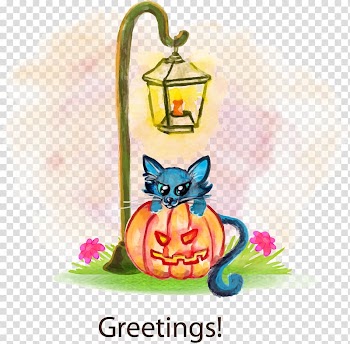 Cat Drawing Illustration, illustration watercolor cat and pumpkin transparent background PNG clipart