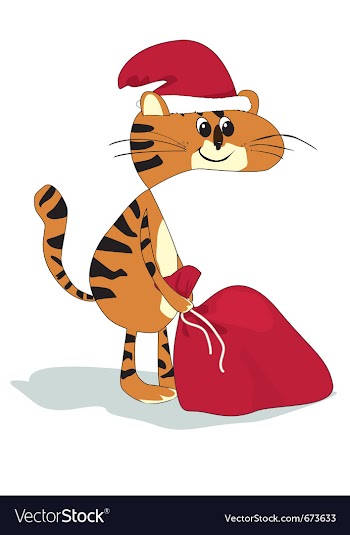Cat dressed in a cap of santa claus drags a bag wi vector image