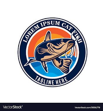 cat fish logo design im badge style