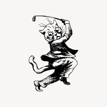 Cat golfing drawing, vintage animal | Free Vector Illustration - rawpixel