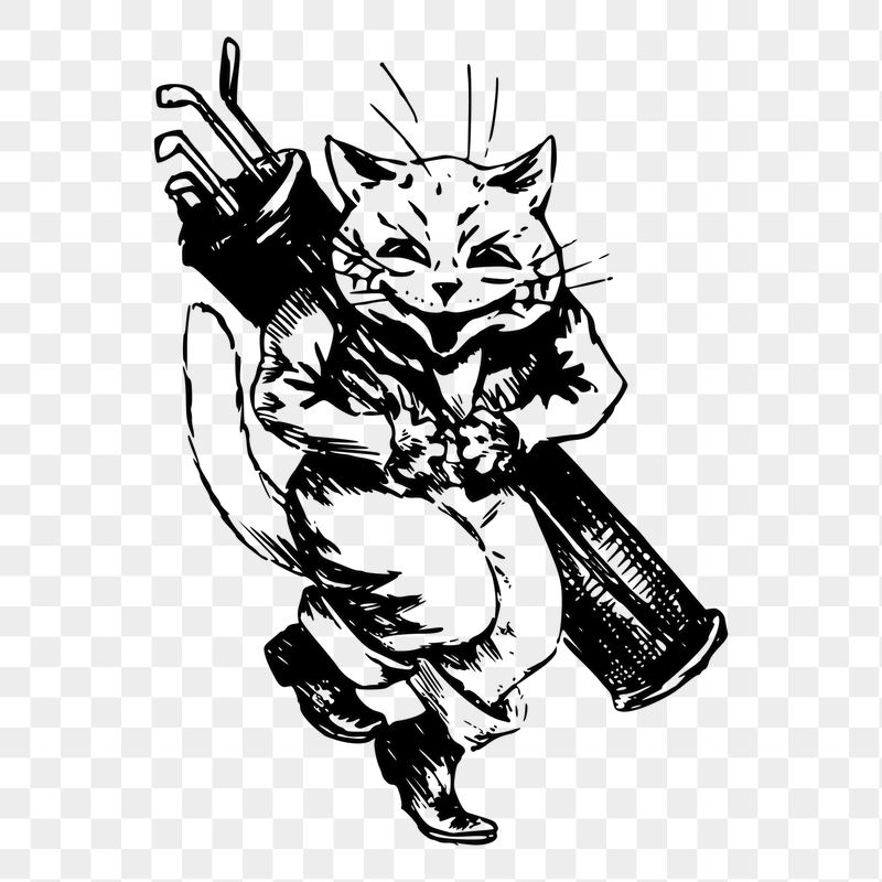 Cat golfing png sticker, vintage | Free PNG - rawpixel