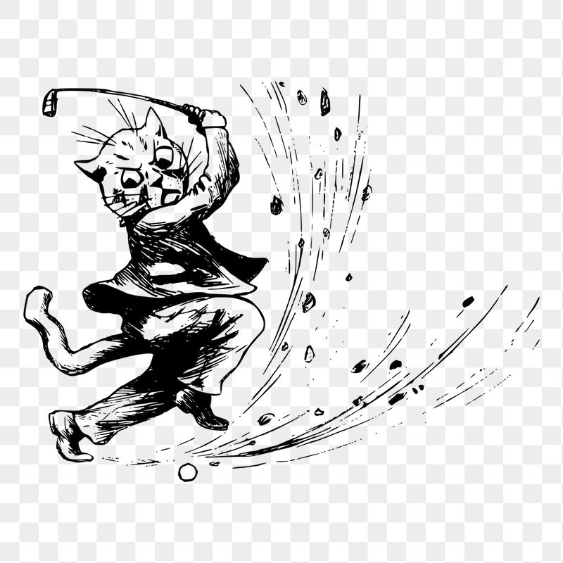 Cat golfing png sticker, vintage | Free PNG - rawpixel