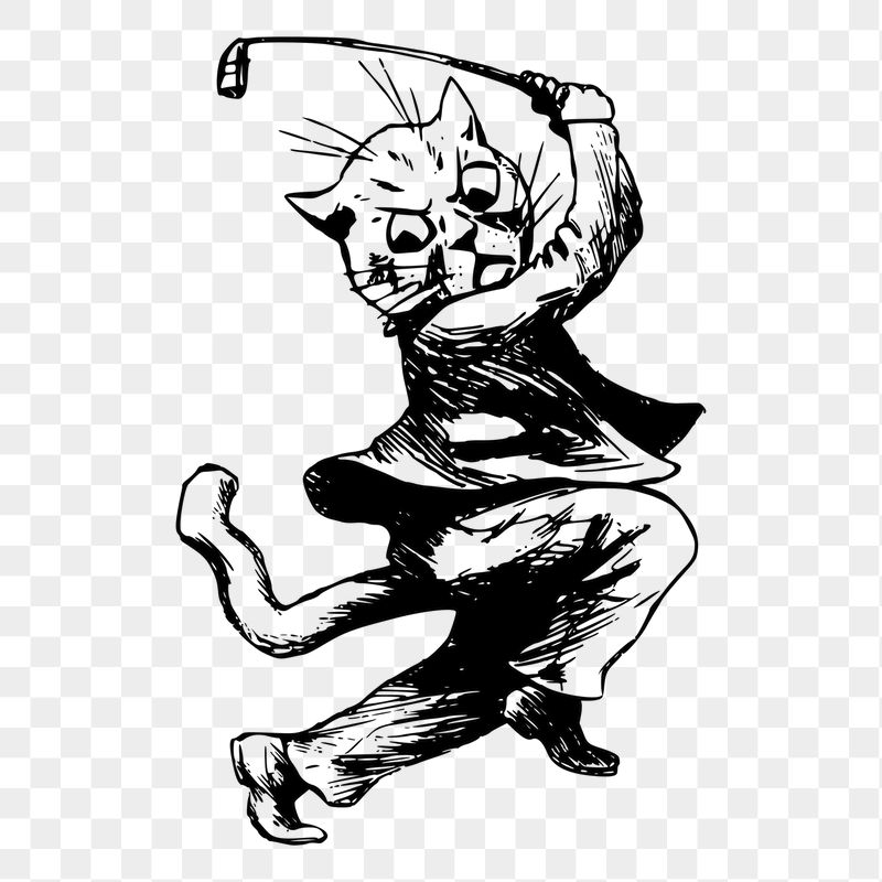 Cat golfing png sticker, vintage | Free PNG - rawpixel