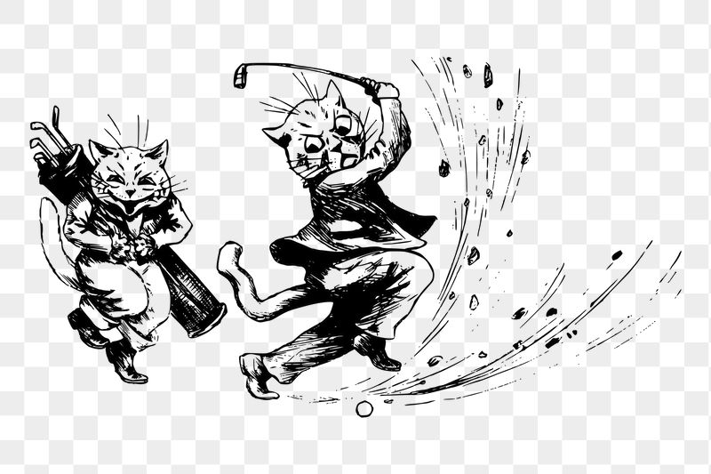 Cat golfing png sticker, vintage | Free PNG - rawpixel