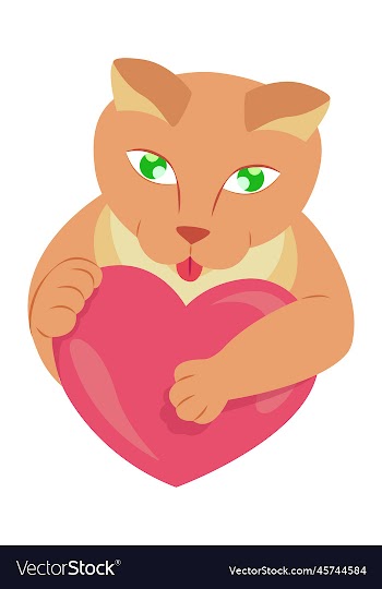 cat hugging a stylized heart