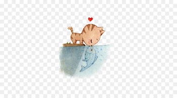 Cat Kitten Drawing Kissing gourami - Cat kissing fish 