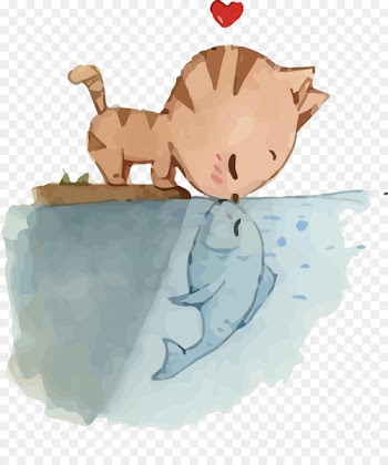 Cat Kitten Drawing Kissing gourami Fish - Kitten kiss fish 
