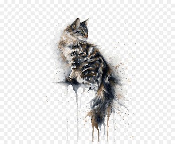 Cat Kitten Watercolor painting Drawing - Elevated on a cat 