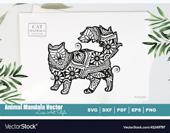 cat mandala line art style boho style