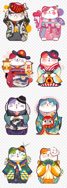 Cat Maneki-neko Cartoon Illustration - Japanese Lucky Cat 