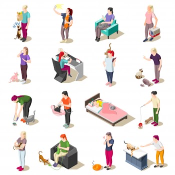 Cat ordinary life isometric icons Free Vector