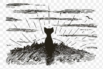 Cat png watching sunrise drawing, | Free PNG - rawpixel