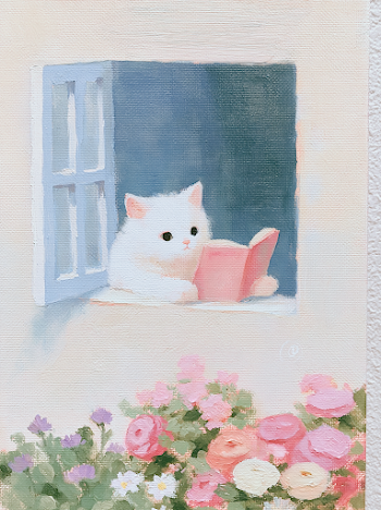 Cat Reading a Book by the Window