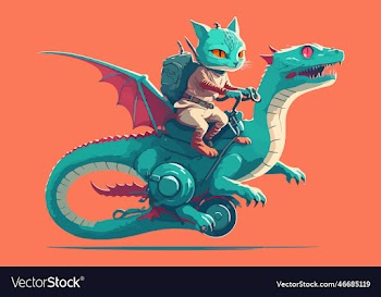 cat riding a dragon