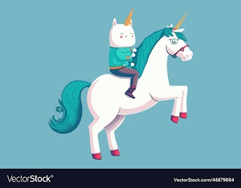 cat riding a unicorn