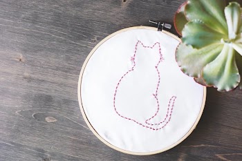 Cat Shape Stitched With Embroidery Thread
