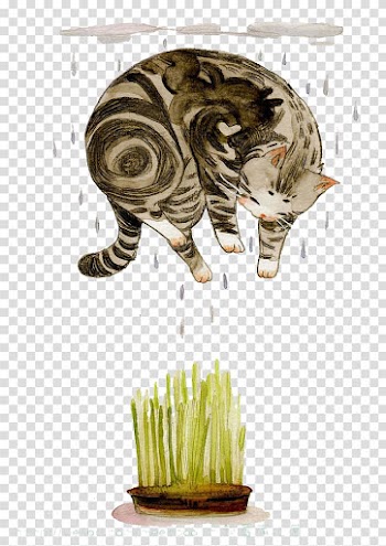Cat Watercolour Flowers Illustration, Watercolor cat transparent background PNG clipart