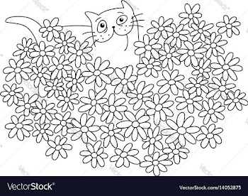 Cat with a bouquet of flowers in heart shape vector image