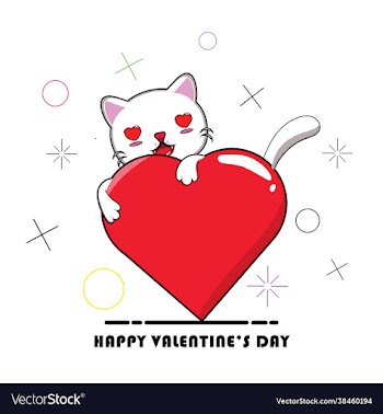 cat with love shape flat logo or icon
