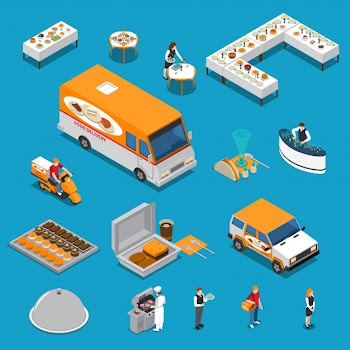Catering isometric s set Free Vector