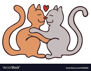 cats hugging and kissing love concept doodle