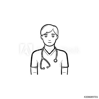 Caucasian doctor with stethoscope hand drawn outline doodle icon