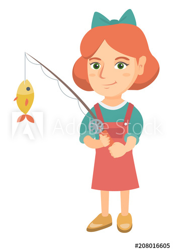 Caucasian little girl fishing