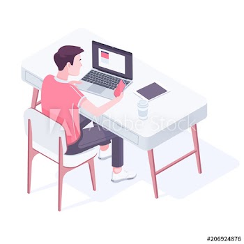 Caucasian white man sitting at the desk in modern office