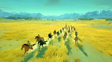 Cavalry Charge Across Expansive Grasslands Cavalry Charge Across Expansive Grasslands