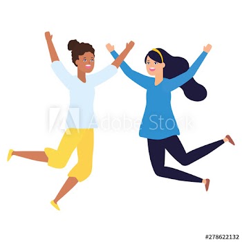 celebrating women happy jumping characters