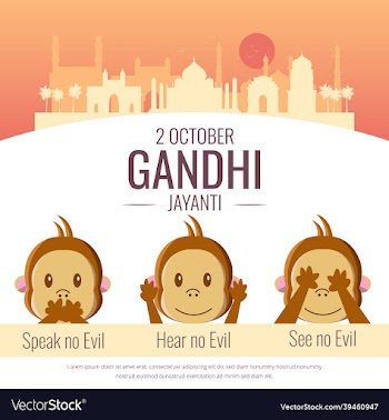 celebration of gandhi jayanti with three monkey