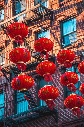 Celebratory Chinese New Year lanterns in Chinatown NY.