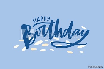 Celebratory decorative banner template with Happy Birthday wish handwritten with elegant calligraphic cursive font on blue background