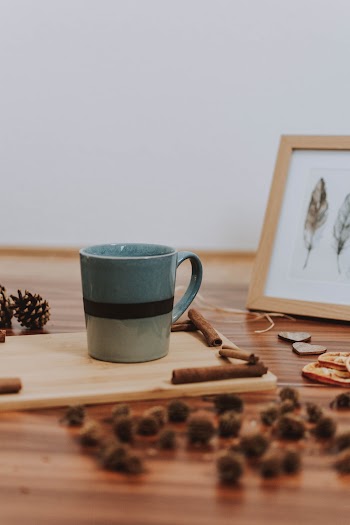 Ceramic Mug on Wood Cutting Board