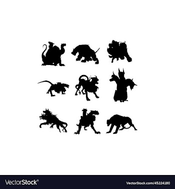 cerberus animal three head set silhouette icon