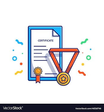 certificate badge and gold medal cartoon
