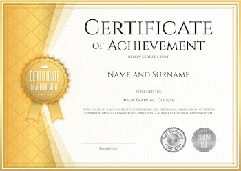 Certificate of achievement template in vector with applied Thai line in yellow gold tone