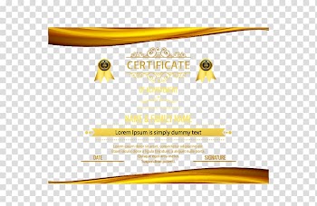 Certificate of Achievement, Yellow Brand Font, Gold border certificate transparent background PNG clipart