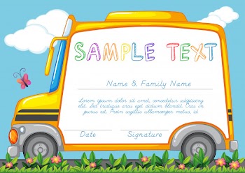 Certificate template with school bus Free Vector