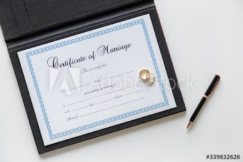 Certification of marriage application isolated on white background