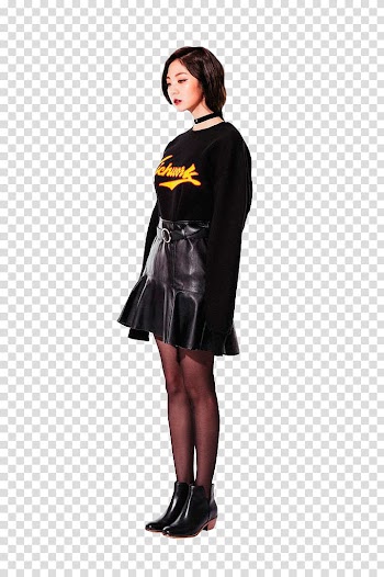CHAE EUN, woman in black long-sleeved shirt and black latex skirt transparent background PNG clipart