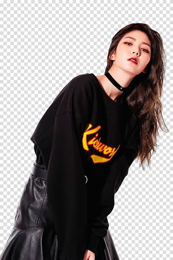 CHAE EUN, woman wearing black and yellow long-sleeved shirt transparent background PNG clipart