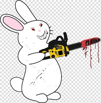 Chainsaw Rabbit , White little rabbit holding a chainsaw transparent background PNG clipart