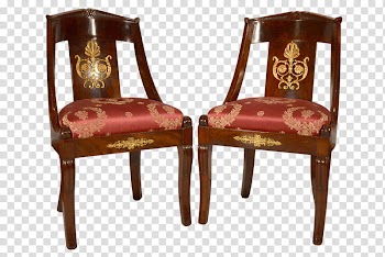 Chair, two brown wooden framed padded chairs transparent background PNG clipart