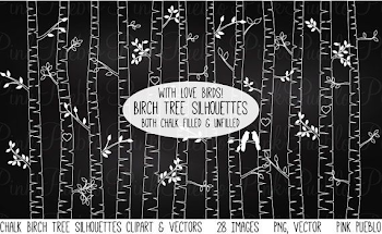 Chalkboard Birch Tree Silhouettes Clipart Clip Art, Chalk Autumn ...