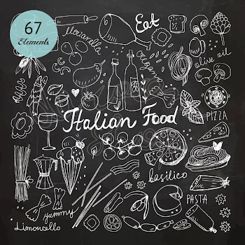 Chalkboard Italian Food Doodles/Hand drawn Clip Art set/Vector | PNGio