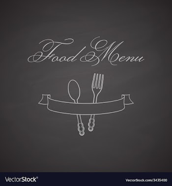 Chalkboard label with fork spoon and ribbon vector image