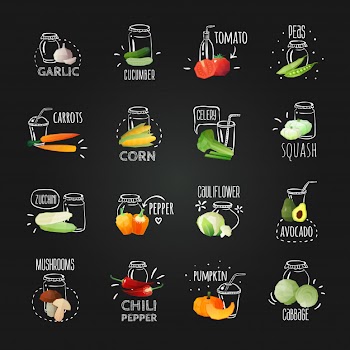 Chalkboard vegetables emblem set Free Vector